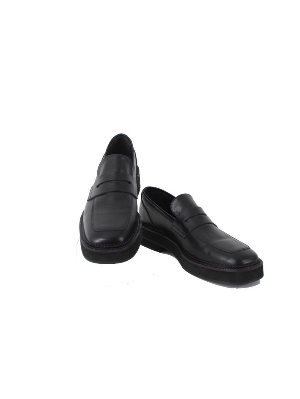 Maguire Flats Sz 40 Black Slip On Squared Moc Toe Leather 1.5" Loafer Flat